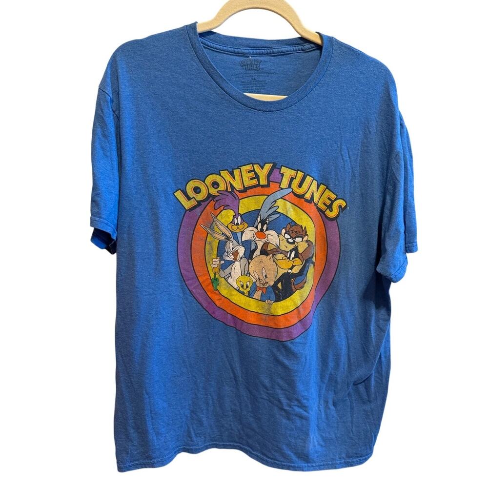 Looney Tunes Graphic T-Shirt Blue Short Sleeve Crew Neck Characters Adult XL